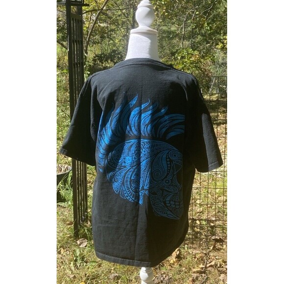 Vintage Neon Mohawk Skull Size Medium Black T-Shirt Short Sleeve 2 Sided Skulls - Picture 5 of 12